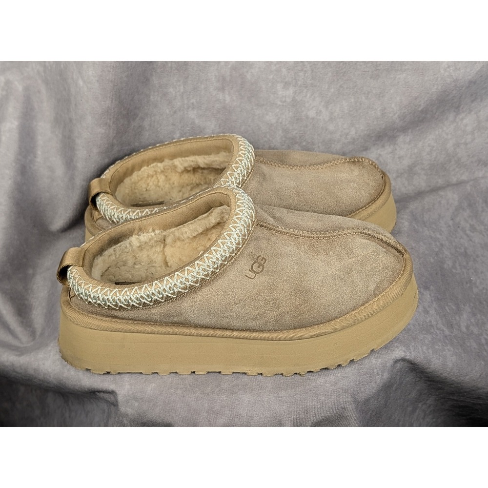 UGG Tazz Platform Suede Slippers Mustard Seed 1174471 Womens 7 Tan Slip On Shoes - Picture 3 of 6